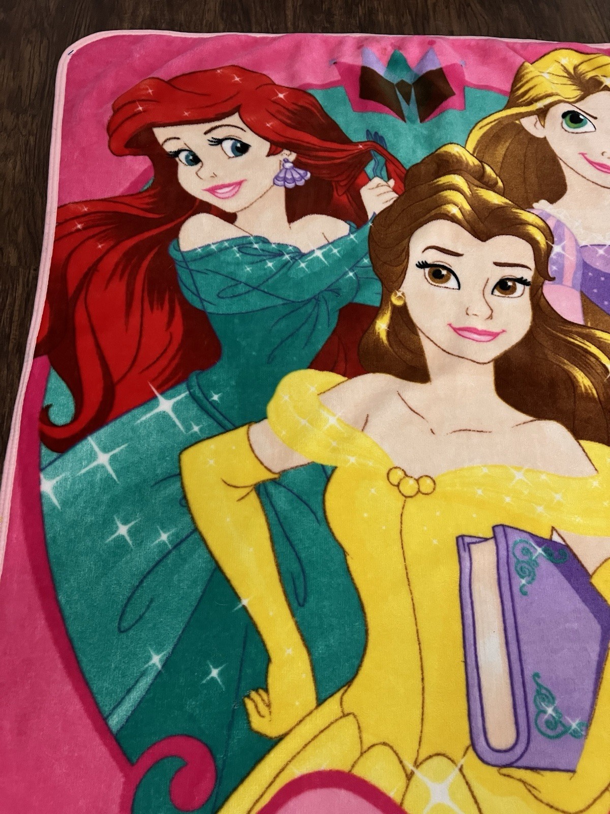 Disney Princess Pink Fleece Throw Blanket Ariel Belle Rapunzel toddler sized gallery