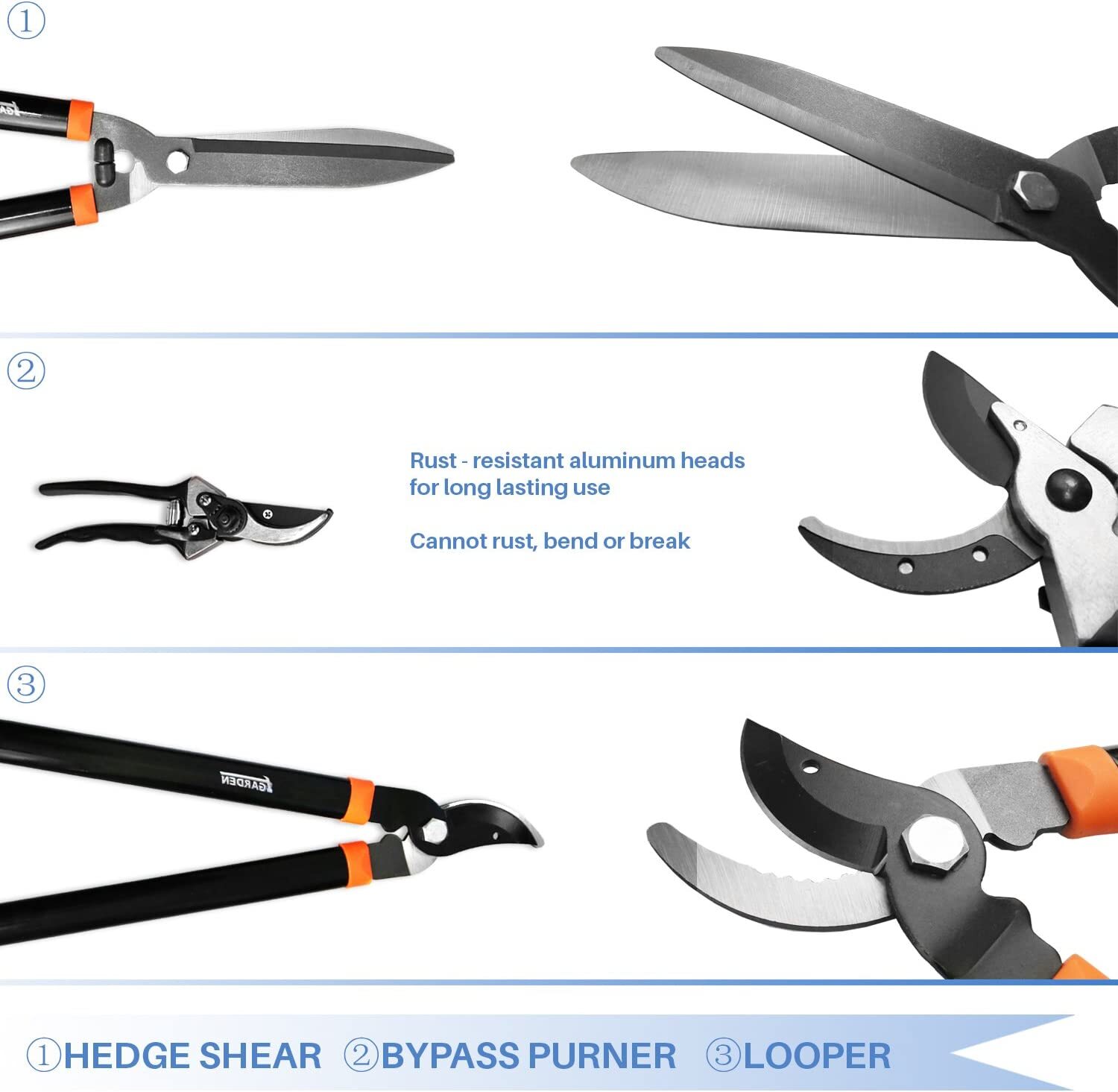 3 Piece Combo Garden Tool Set with Lopper Hedge Shears Pruner Shears Garden Kit gallery
