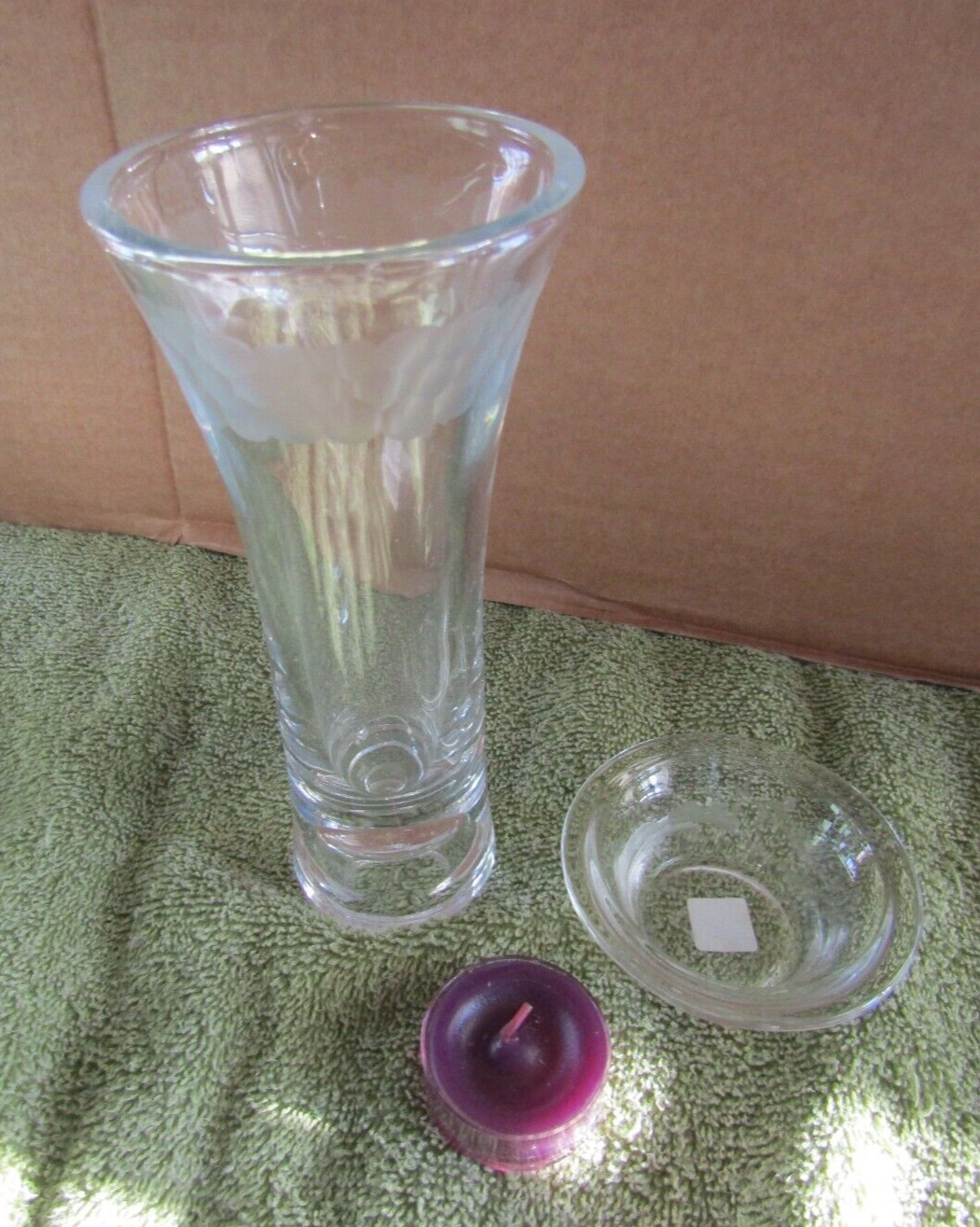 PARTYLITE CLARITY P9221 TAPER/TEALIGHT CANDLEHOLDER (2) PIECE W/CANDLE NIB gallery
