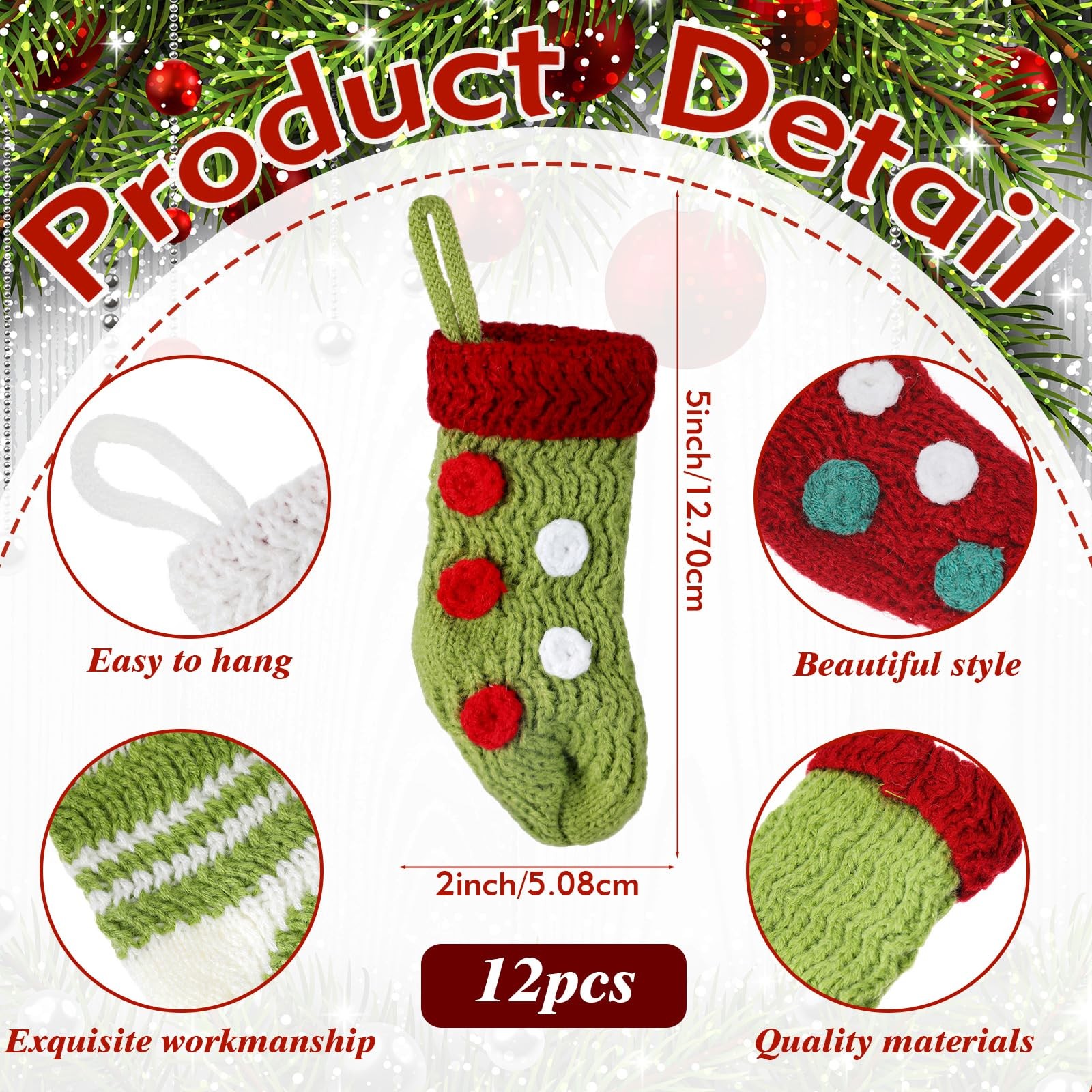 Jiuguva 12 Pack 2x5 Inch Christmas Mini Stockings Bulk Knit Xmas Stockings Ru... gallery