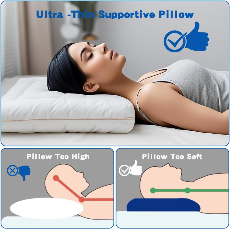 Slim Flat Sleeping Pillow, Low-Profile Design, Standard Size 18X26 Inches, White gallery