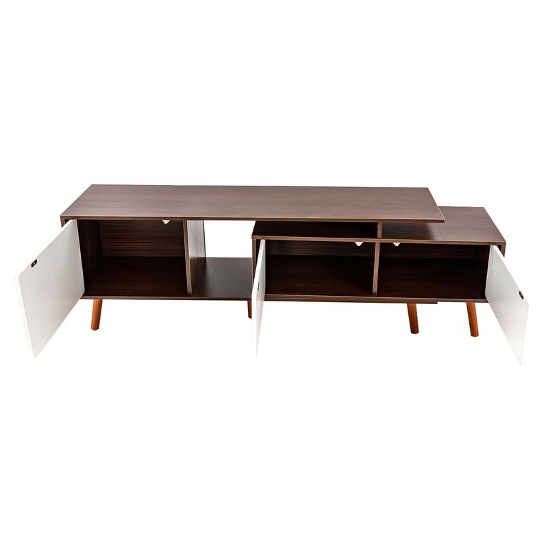Large-capacity TV Stand Adjustable Shelves With 3 Compartments White, Walnut gallery