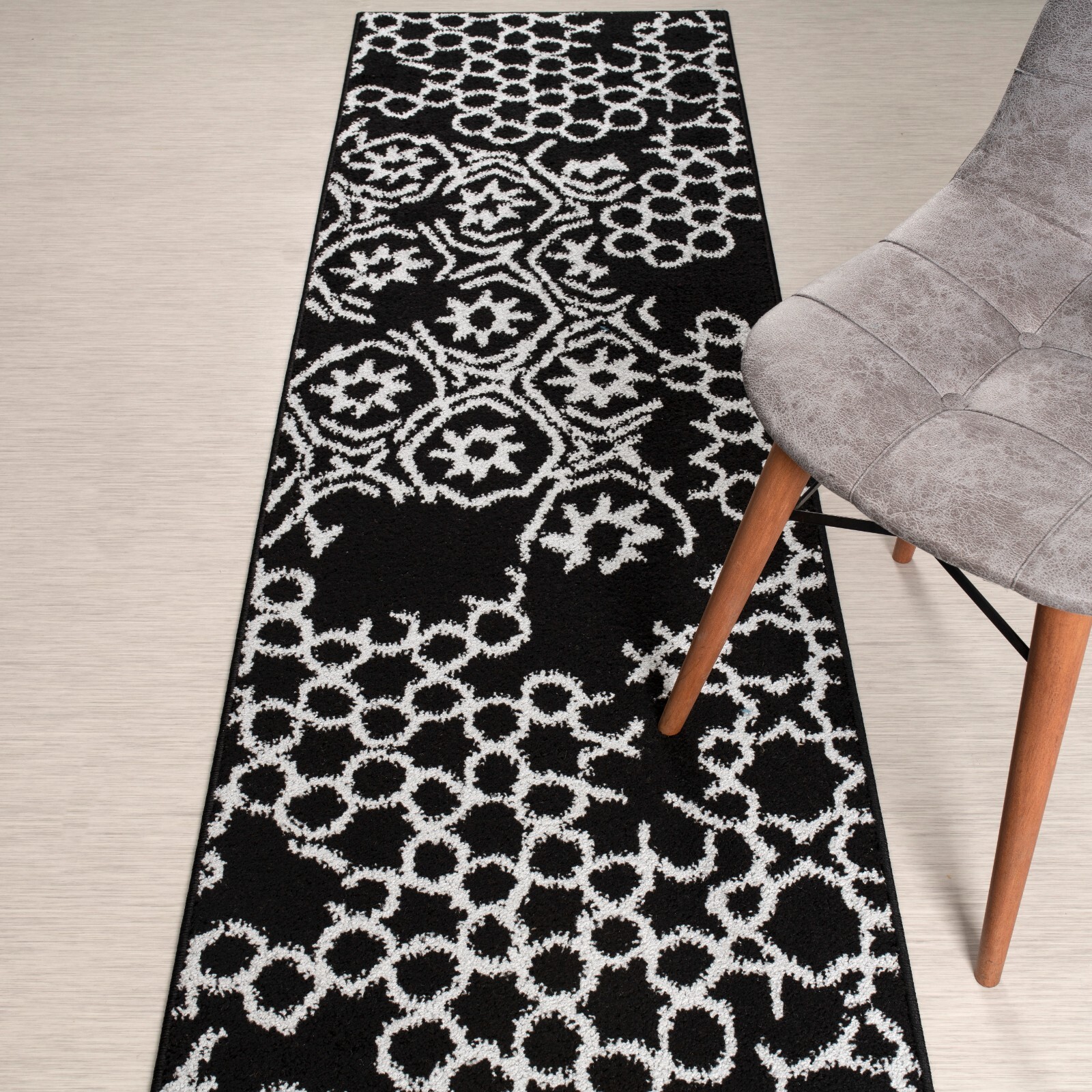 Custom Length Stair Hallway Runner Rug Non Slip Backing, Abstract Black gallery