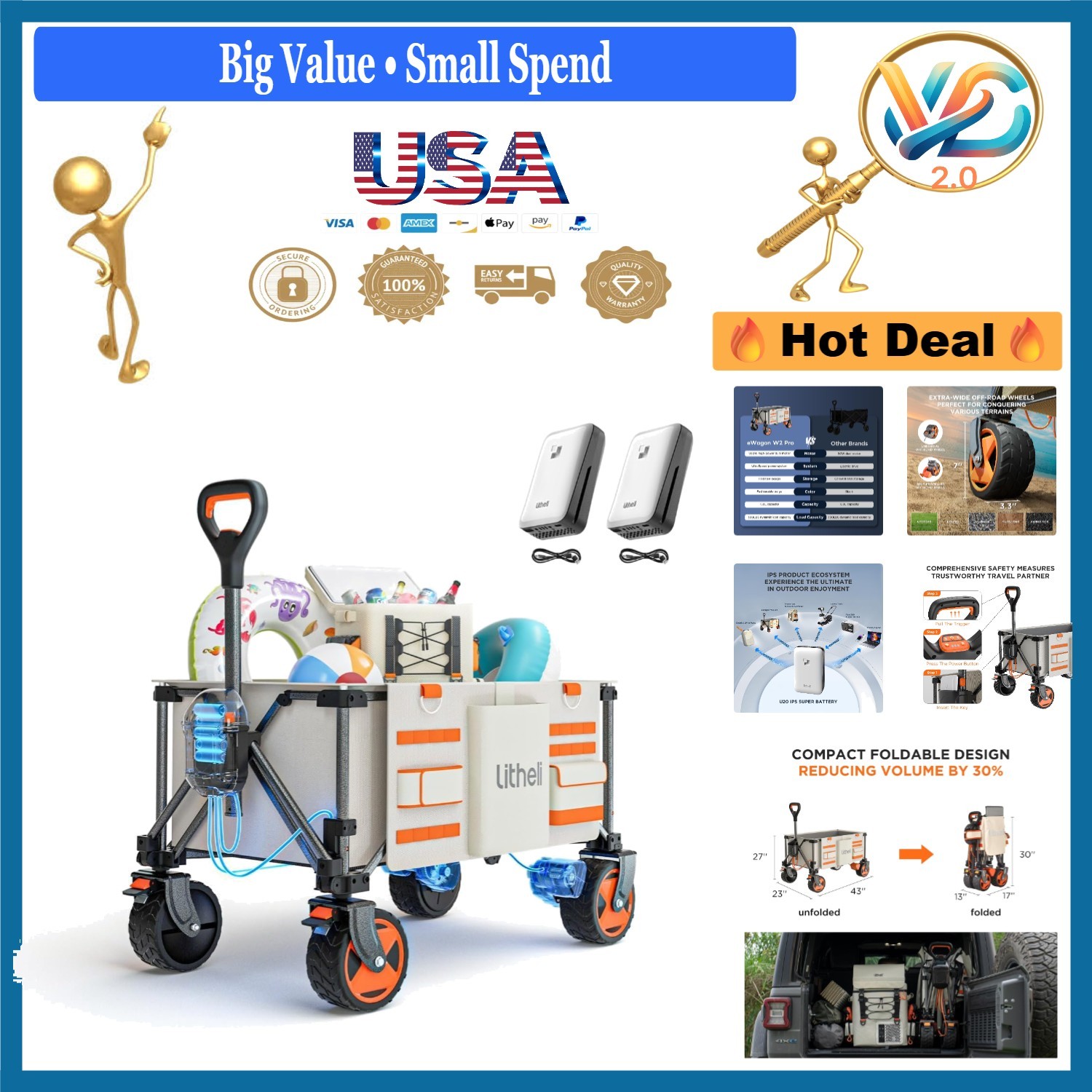 Electric Utility Wagon Cart 150L 450lbs Capacity Foldable All-Terrain Wheels gallery