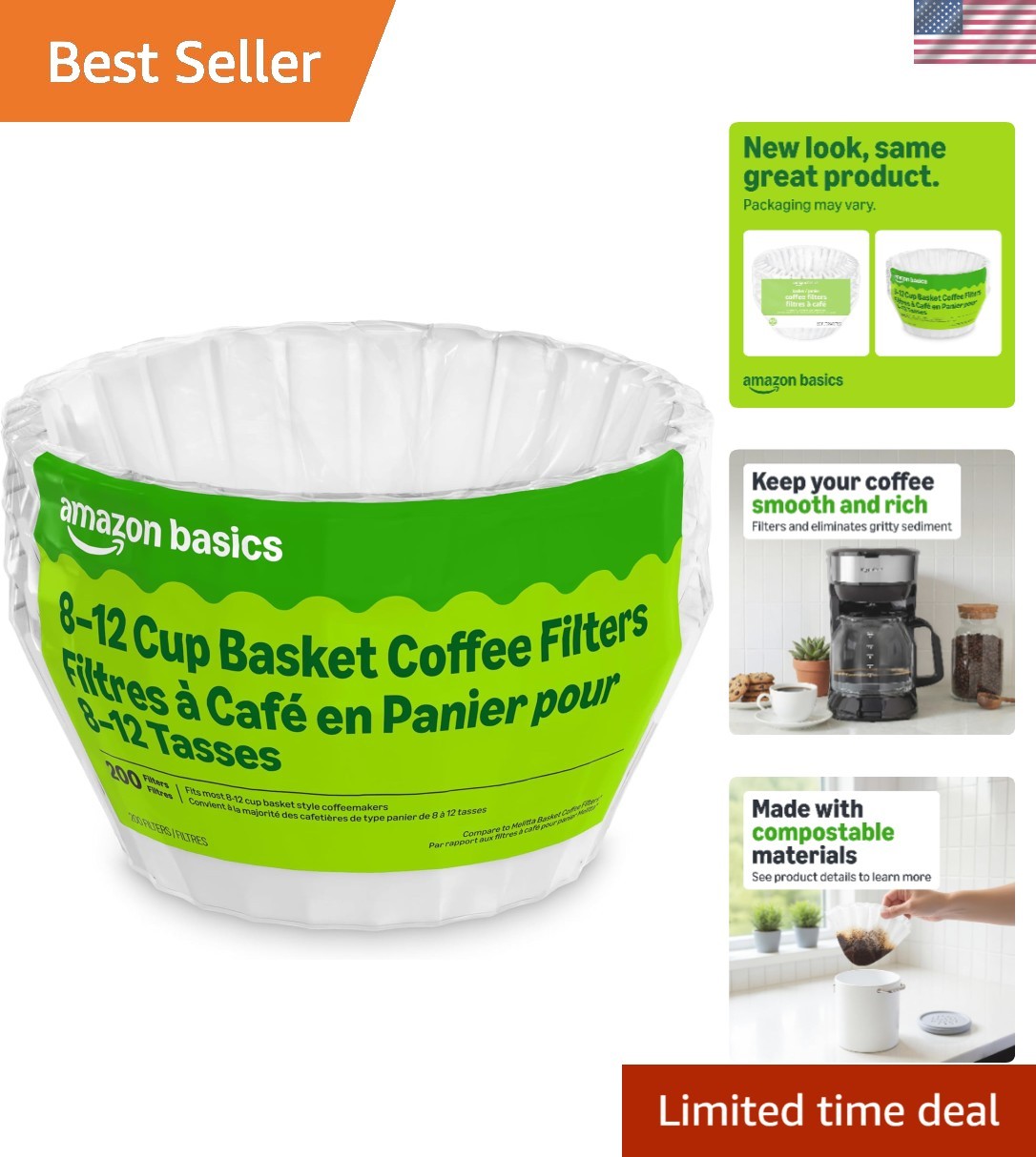 Compostable Coffee Filters - 200 Count for 8-12 Cup Brewed Perfection gallery