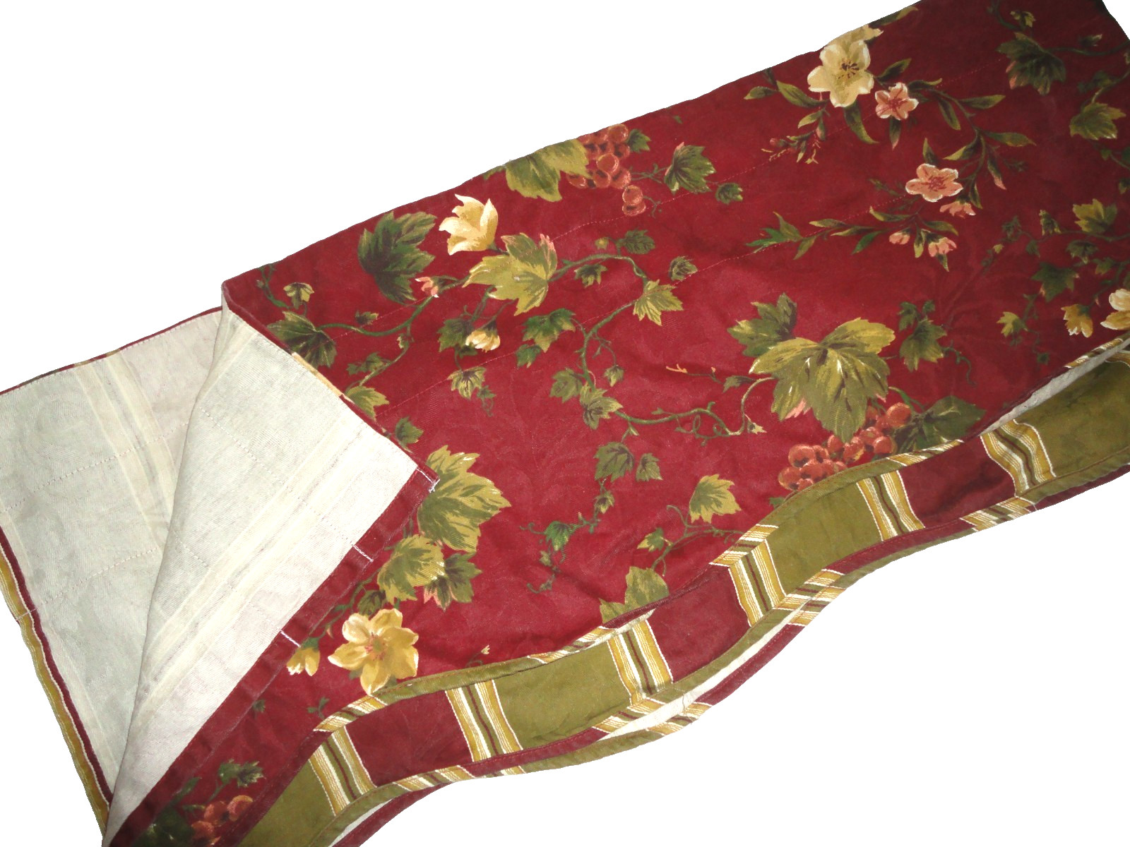 WAVERLY CHIANTI DARK CABERNET GOLD GRAPES FLORAL STRIPES (1) VALANCE 76X16 gallery