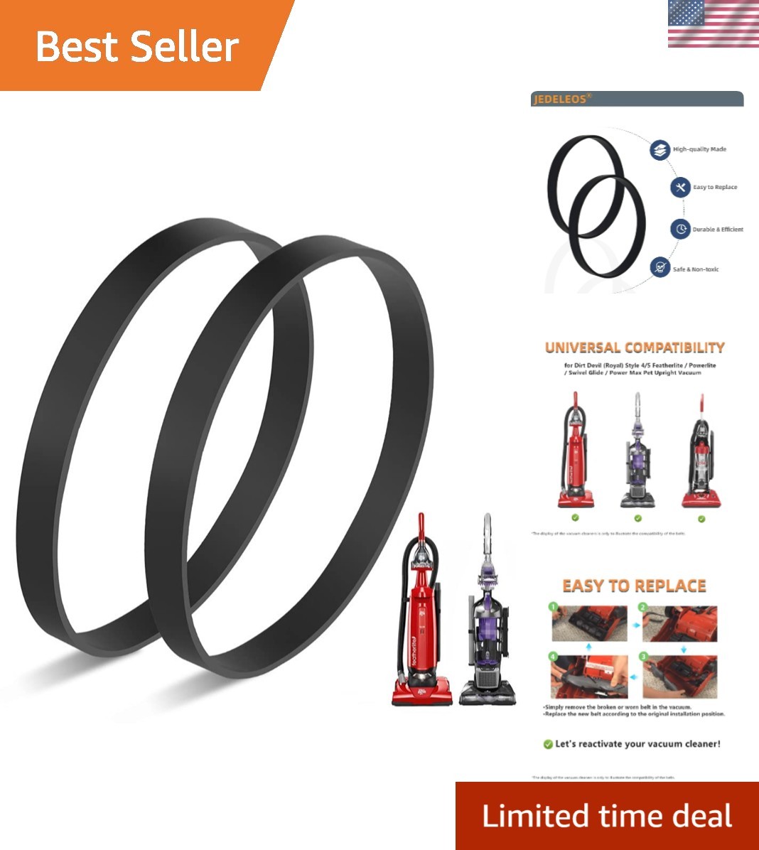 Easy-Install Replacement Belts for Dirt Devil Power Max Pet Vacuums - 2 Pack gallery