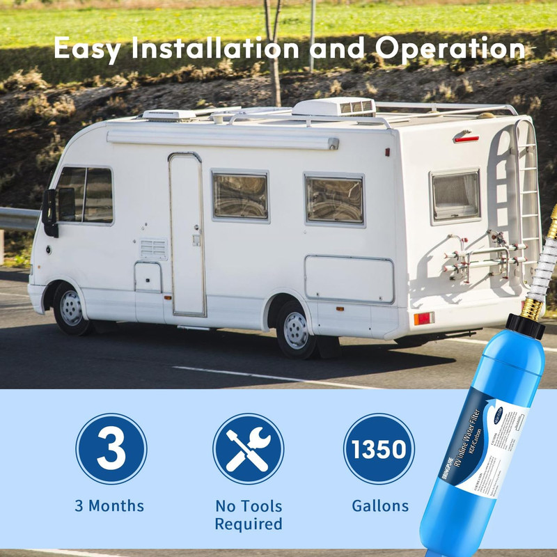 RV Inline Water Filter with Flexible Hose Protector, NSF 42/372 Certified, Reduc gallery