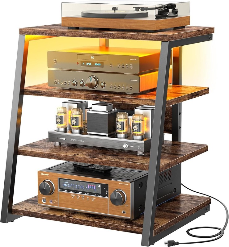 Adjustable Audio Tower Rack with LED Lights and Power Strips gallery