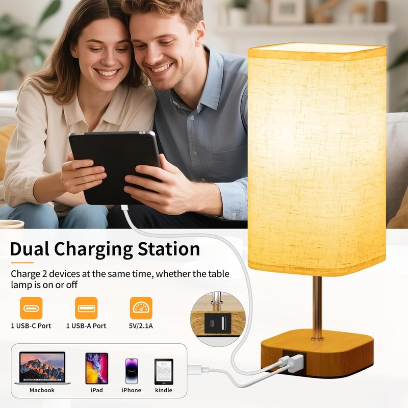 Bedside Lamp Bedroom Dimmable Touch Control Table Lamp w/ USB C+A Charging Ports gallery
