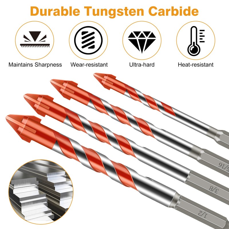 10x Four-Blade Eccentric Drill Bit 1/4" 5/16" 3/8" 1/2" for Masonry Glass Tile gallery