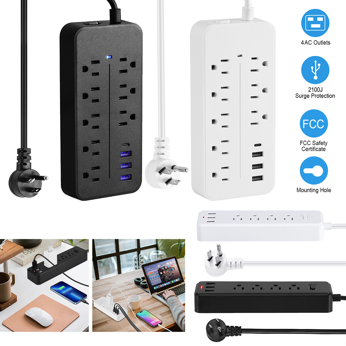 Multi Outlet Wall Mountable USB Surge Protector Power Strip with USB Ports Plugs gallery