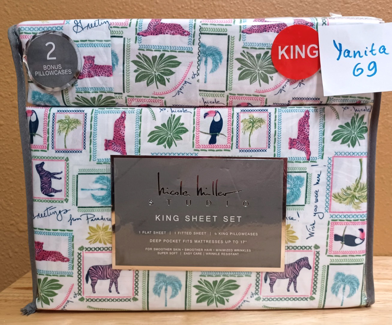 Nicole Miller Studio Tropical Vacation Postcard 6p KING Sheet Set w/4Pillowcases gallery