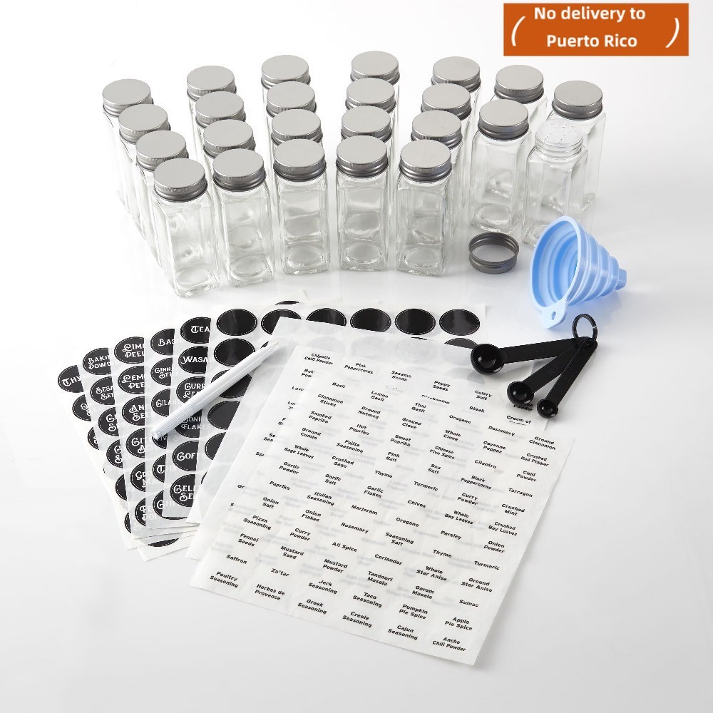 24 Piece Empty 4 oz. Glass Jars Kitchen Spice Set Organizer and Jar Filling Kit gallery