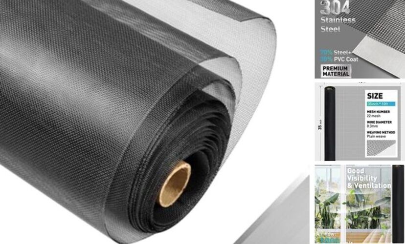 304 Stainless Steel Mesh Window Screen Roll,Metal Window 35IN x 10FT Black gallery