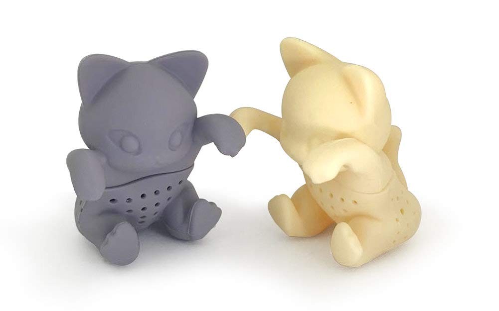 2 Cats Kittens Shape Beige/Gray Tea Infuser Loose Leaf Strainer & Fruit Tea F... gallery