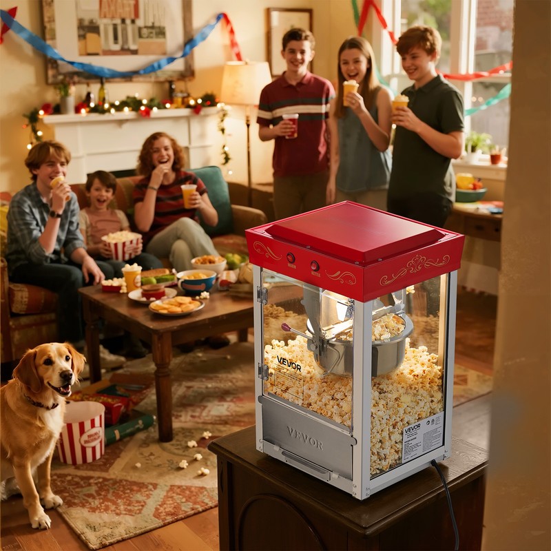 VEVOR Popcorn Machine Countertop Popcorn Popper Maker 800W 8oz Kettle 48Cups Red gallery