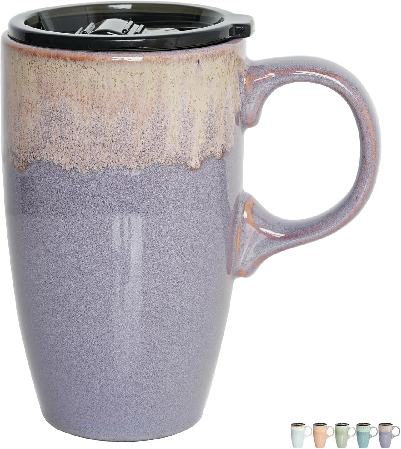 Ceramic Travel Coffee Mug with Handle and Lid, 18 oz, Portable Coffee Cup for... gallery