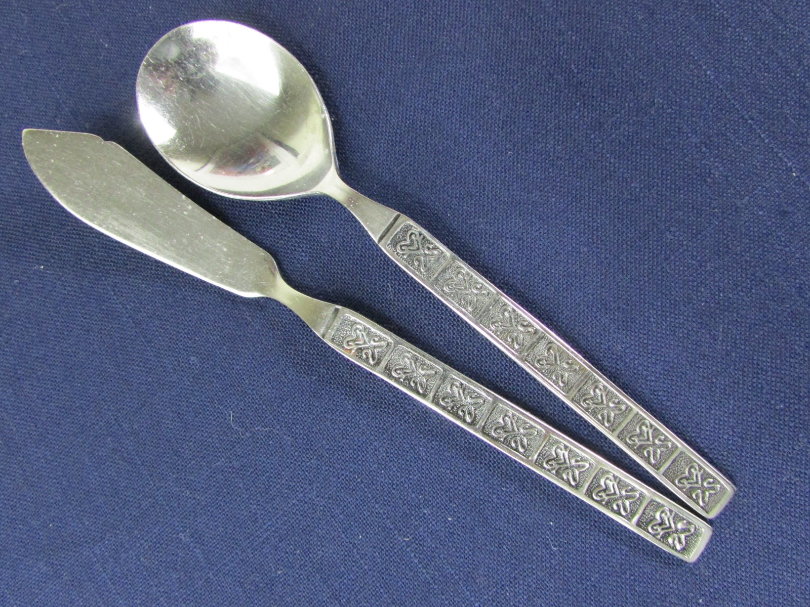 SPREADER & SUGAR SPOON SET! Vintage HANFORD FORGE stainless: DEL AZAR pat LOVELY gallery
