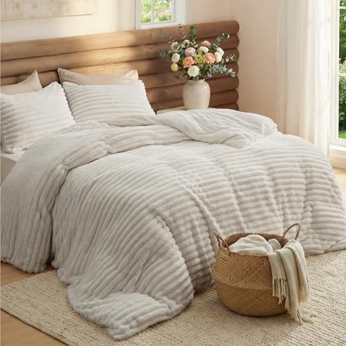 Bedsure Full Fluffy Comforter Set - GentleSoft 3 Full (82" x 86") 02 - Linen