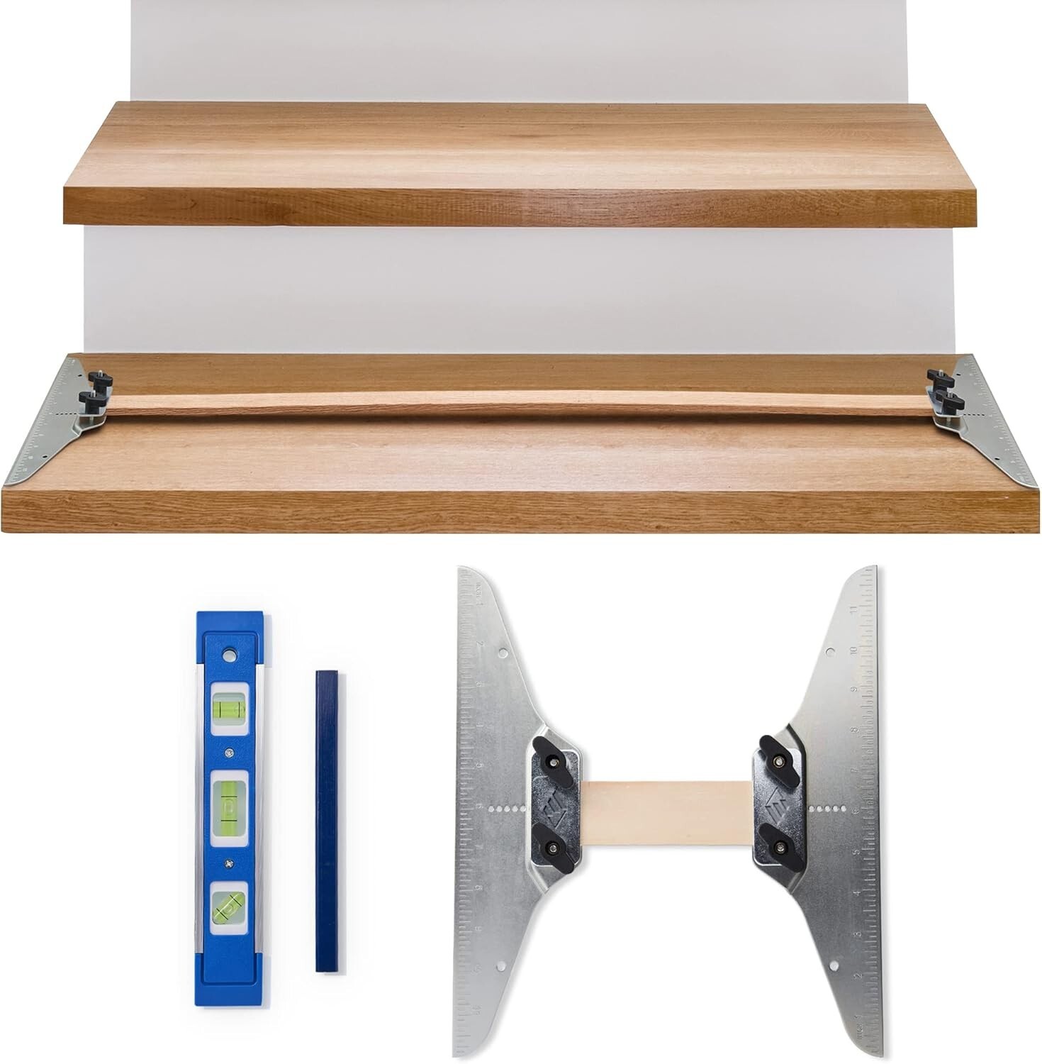 Staircision Stair Tread Template Tool - Stair Gauge Set with Pencil + Level gallery