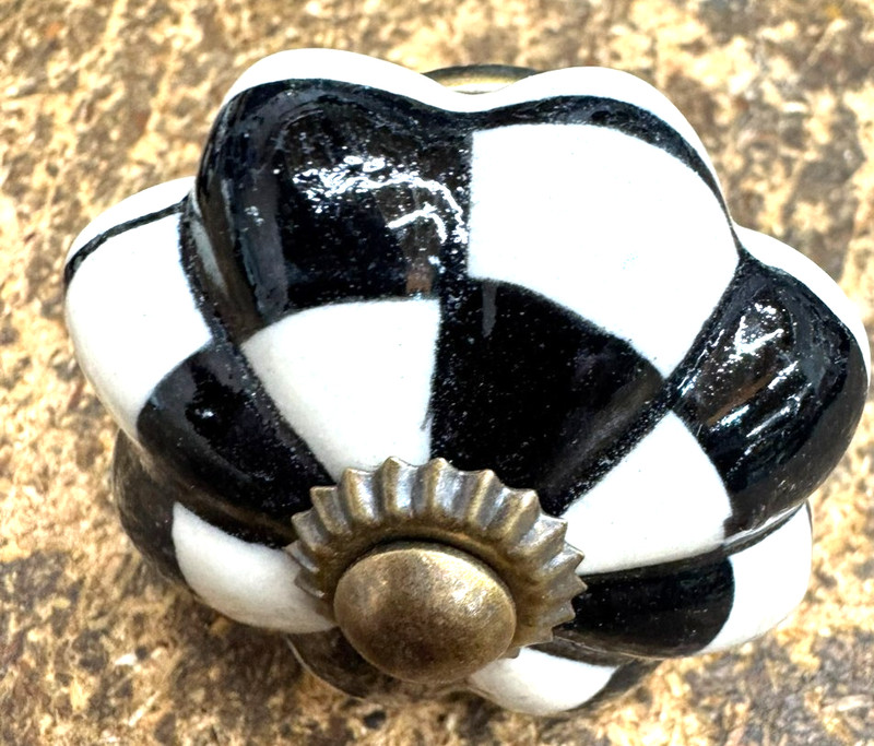 2 Checkered Ceramic Courtly Check Knobs Cabinet Pulls Furniture Hardware Childs gallery