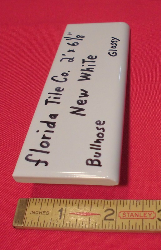 1 pc. Florida Tile Co. *Gloss New White #100* Bullnose Ceramic Tile, flat type gallery