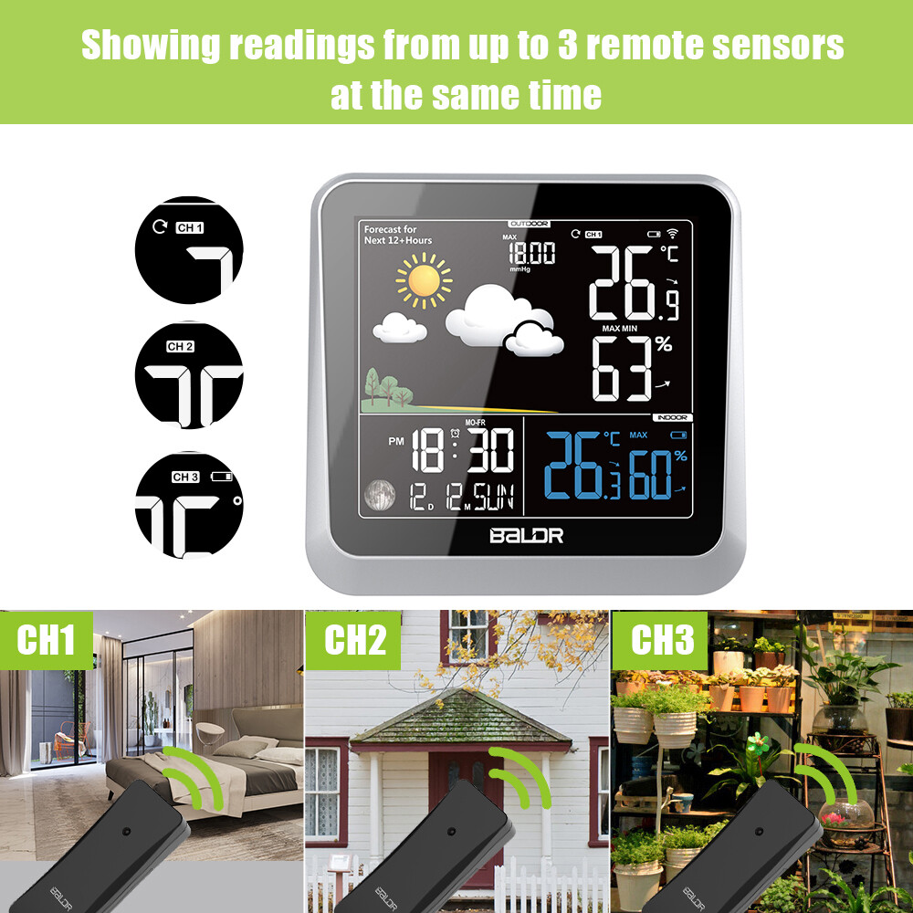 BALDR Digital Color Weather Station Wireless Indoor/Outdoor Thermometer Forecast gallery