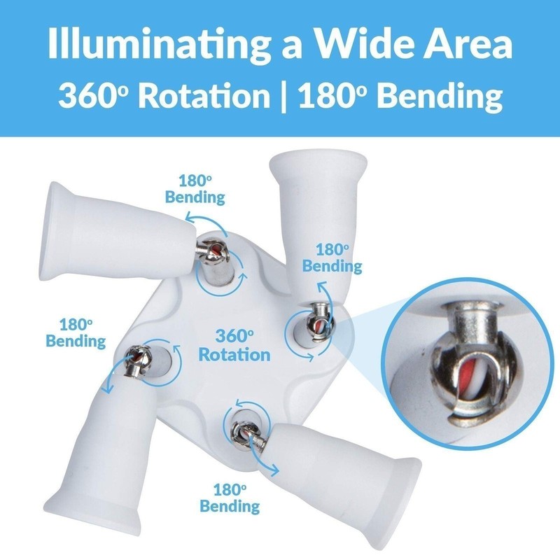 E26 Light Bulb Socket Adapter Splitter to 4 Heads White Fully Adjustable Angles gallery