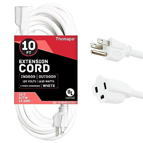 10 Ft White Extension Cord - 16/3 Durable Outdoor Electrical Cable gallery