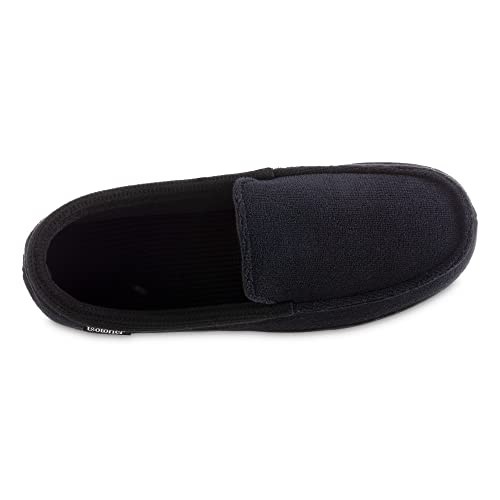 Men's Microterry and Waffle Travis Moccasin Slippers With Memory 8-9 Black gallery
