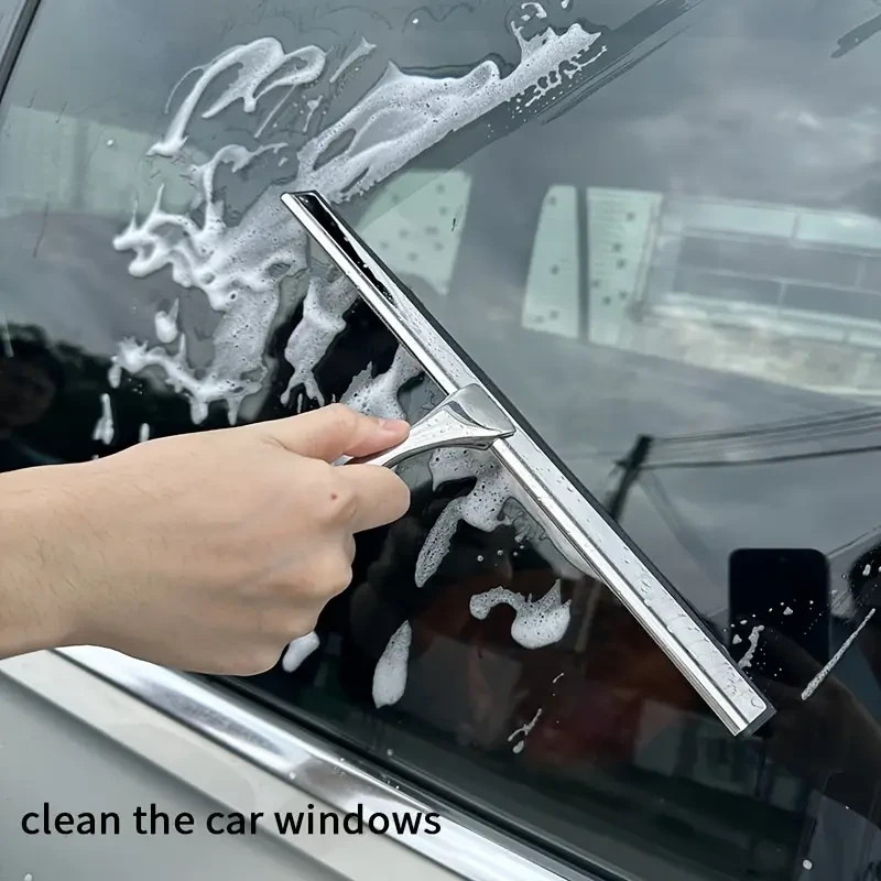 Stainless Steel Shower Squeegee for Glass Doors & Mirrors with 2 Adhesive Hooks gallery