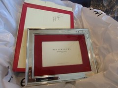 Pottery Barn silver red grosgrain frame 9 1/2 X 7 1/2″ New w marks see #1