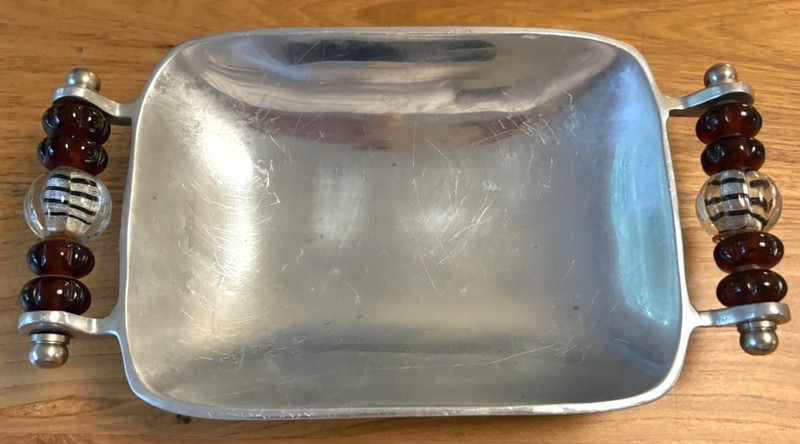 Stainless Steel Beaded Handle Serving Tray Bowl Rectangular Jewelry Dish 10.5" gallery