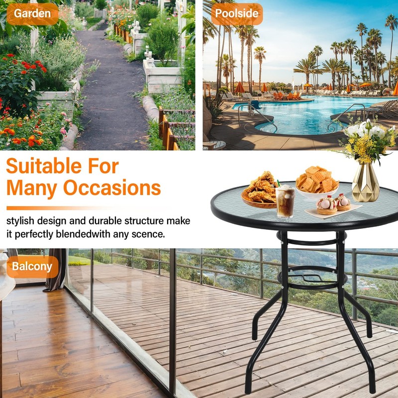 Fdw Outdoor Table Patio Table Dining Table Tempered Glass Umbrella Hole For gallery