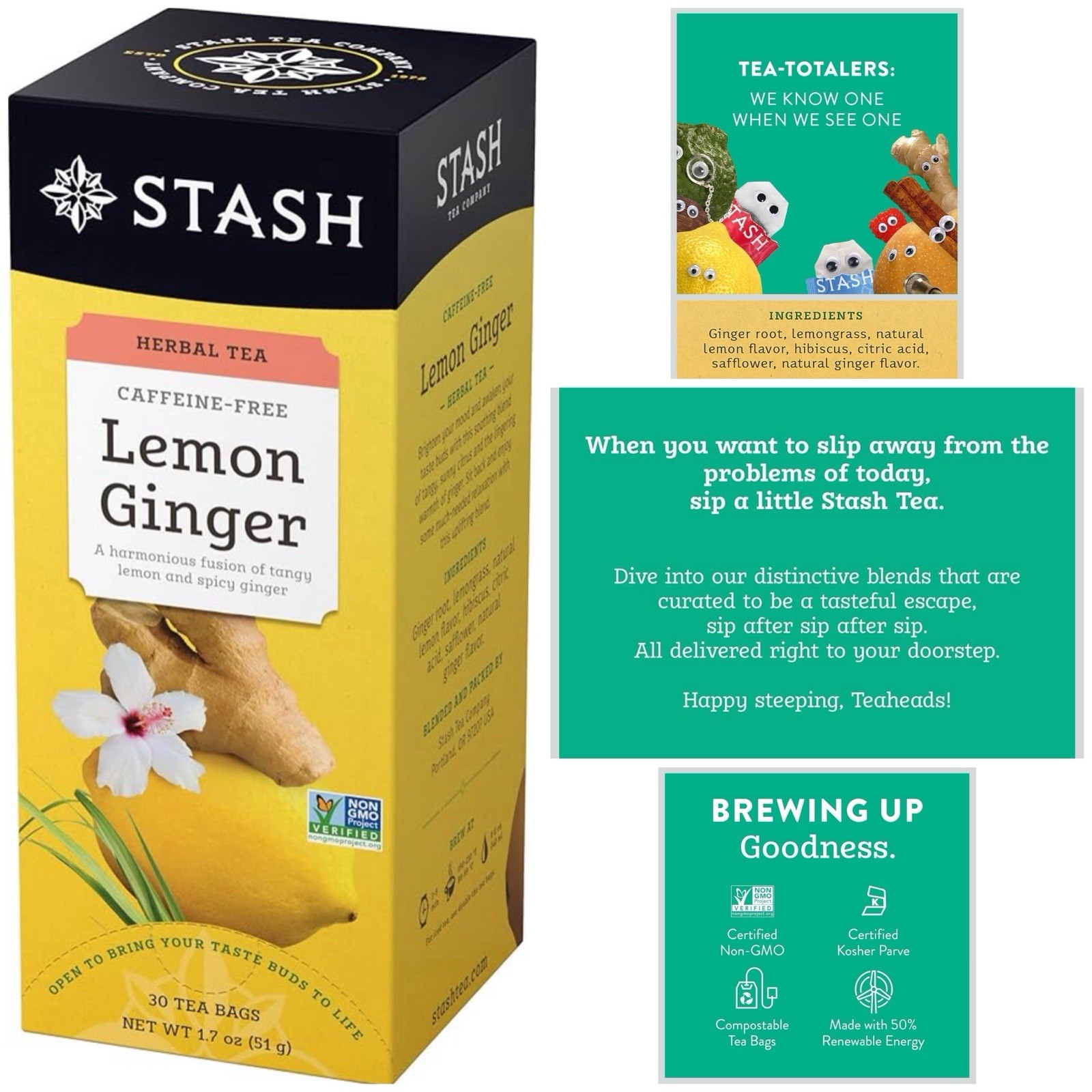 Lemon Ginger Tea STASH 6 BOX total 180 Tea Bags . Caffeine Free. Herbal Tea gallery