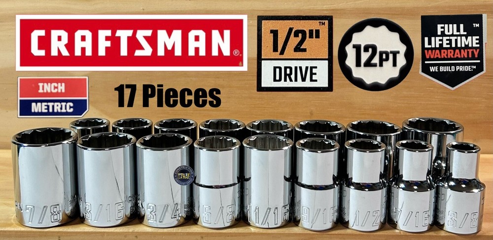 Craftsman Socket Set 1/2 Inch Drive 12 Point 17 Piece Metric and SAE