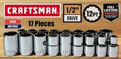 Craftsman Socket Set 1/2 Inch Drive 12 Point 17 Piece Metric and SAE