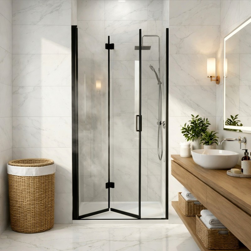 Semi-Frameless Folding Pivot Hinged Shower Door 32-33.2 in. W x 72 in. H,1/4" gallery