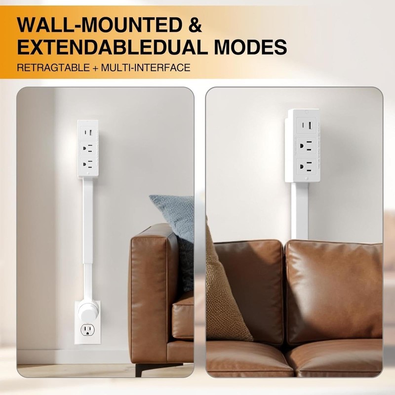 Rotating Outlet Extender with USB-A, USB-C & 2 AC Outlets - 180° Swivel, 1pc gallery