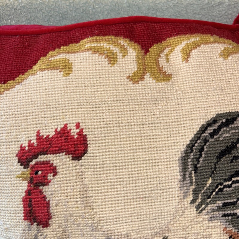 Needlepoint Chair Cushion Handmade ROOSTER Seat Pad 16” X 16” With Ties LOC MM gallery