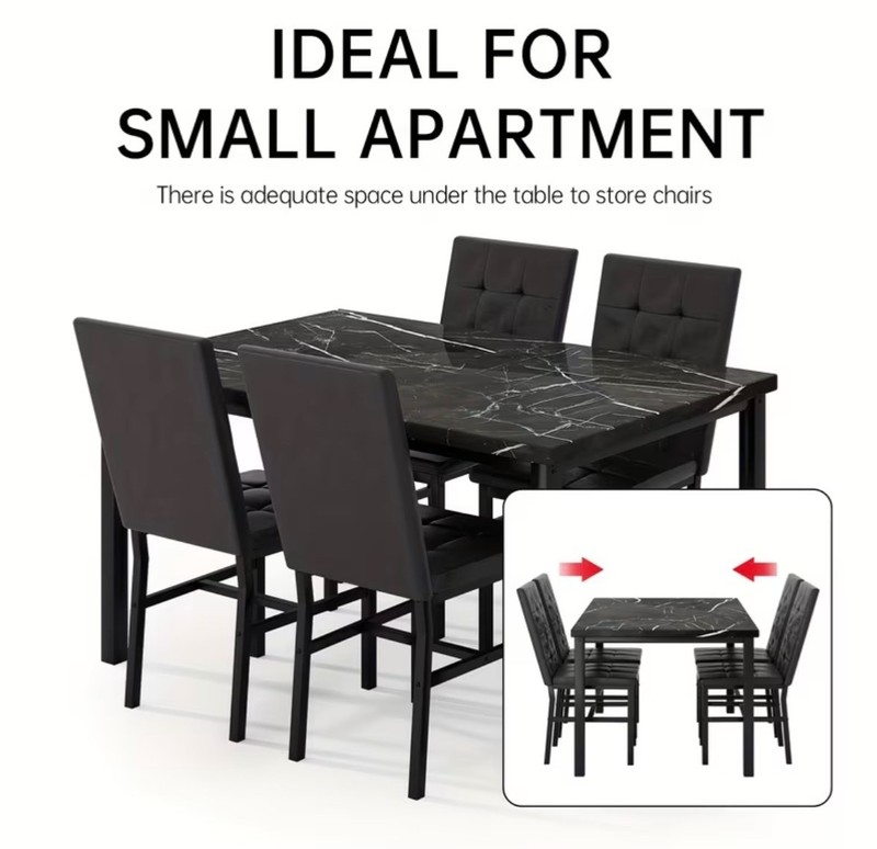 5pcs Of Dining Table Set, 1 Artificial Anti-marble Pattern Table & 4 Metal Legs gallery