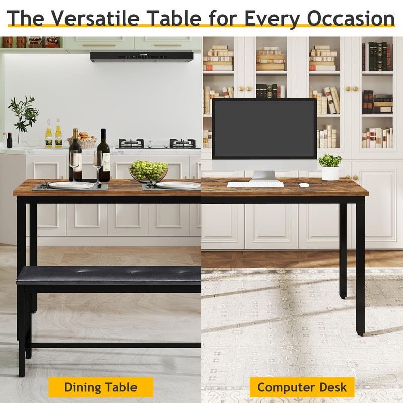 Dining Room Table Bench Set for 4, Modern Space Saving Kitchen Table with wit... gallery