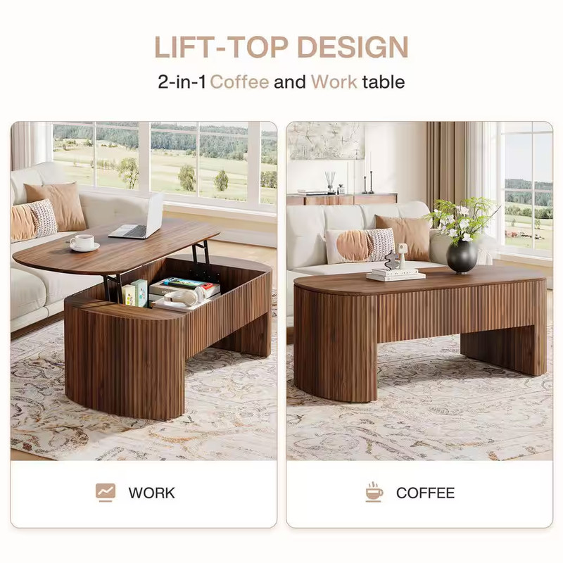 Allan 47.2 In. Brown Rectangle Engineered Wood Coffee Table with Lift Top and Hi gallery