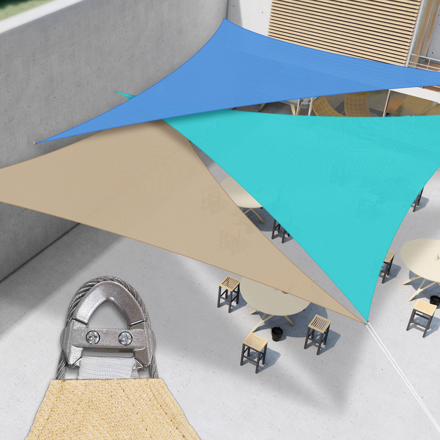 22/23/24ft Sand Triangle Outdoor Pool Patio Deck Steel Cable Sun Shade Sail gallery