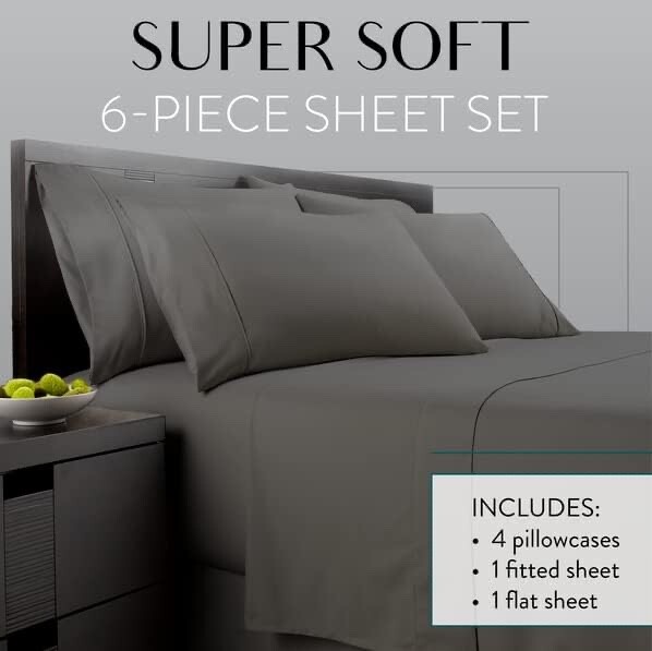 Danjor Linens California King 6 PC Sheet Set Including 4 Pillowcases Gray NWT gallery