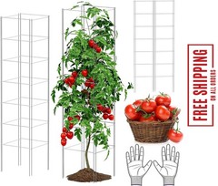 Square Foldable Tomato Cages 3 Pack, 13″ W X 56″ H Heavy Duty Galvanized Steel P