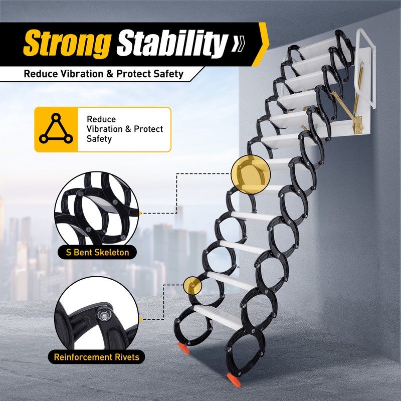 10ft Attic Ladder 12 Steps Loft Folding Ladder Pull Down Attic Stairs Wall-Mount gallery