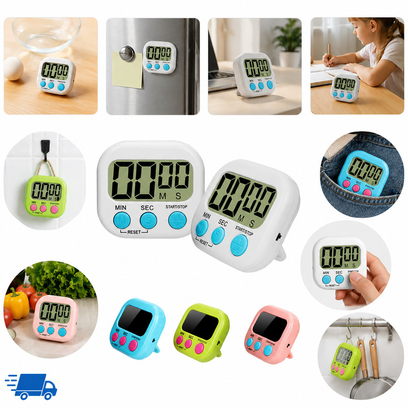 Digital Kitchen Timer Display Loud Alarm Magnetic Backing Baking Study Clock gallery