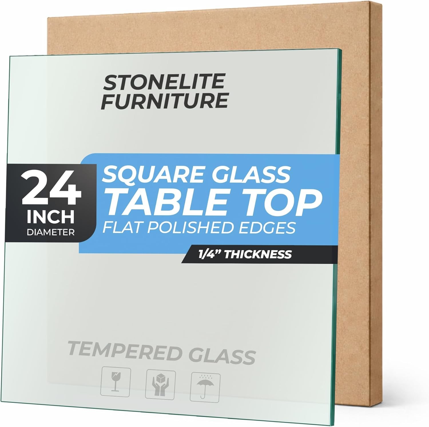 24" inch Square Tempered Glass Table - 1/4 inch Thickness & Flat Polished Edge gallery